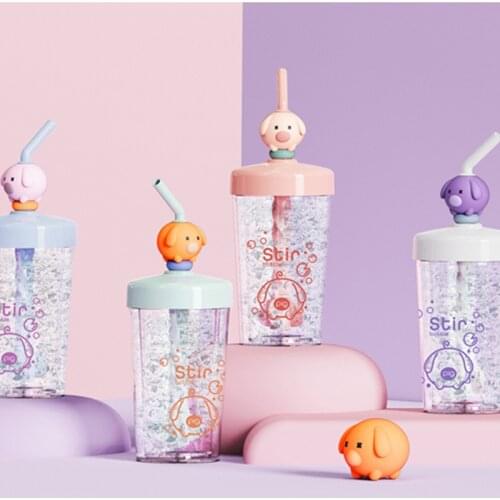 Cartoon Cute Pig Water Cups Creative Design Single Layer Plastic Bottle Fun Summer Juice Mixing Mugs Student Kids Drinking Water