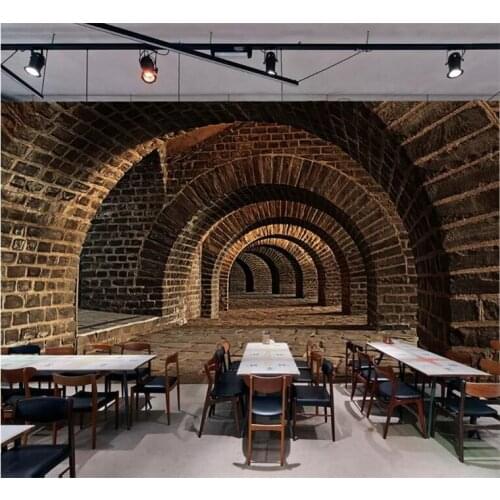 Custom 3D Mural Wallpaper Creative Extended Space Brick Wall Tunnel Bar Restaurant Personality Wall Painting Non-woven Wallpaper