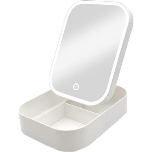 Table Makeup Mirror Case LED Fill Light Cosmetic Storage Box,Fold Contact Control Desk Organizer for Home Travel