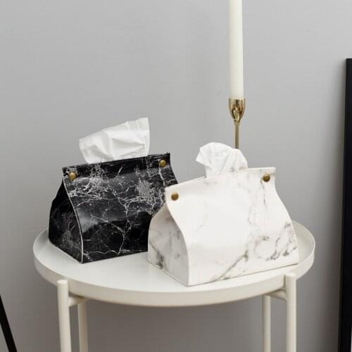 2021 New Marble Pattern Leather Rectangular Tissue Box Desktop Paper Towel Holder Napkin Storage Container for Home Office