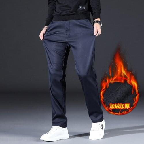 New Winter Warm Fleece Thicken Pants Men 100% Cotton Casual Wear Pants Midlife Business Pants Stylish Mens Jogger Trousers Male