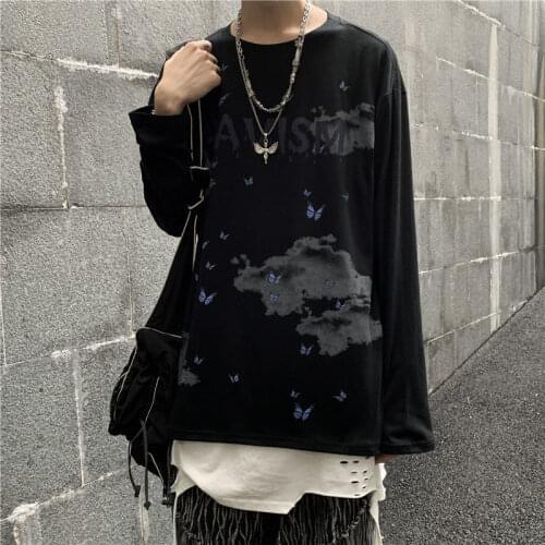 Autumn trend Diablo High Street long sleeve printed butterfly loose bottoming shirt T shirt