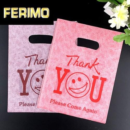 50PCS/Lot Lovely Thank You Print Plastic Gift Bags With Handle Party Favor Mini Jewelry Boutique Gift Packaging Shopping Bags
