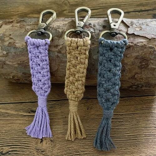 Woven Macrame Key Chain Accessories Clip for Women Exquisite Handmade Multi Colors Bohemian Tassel Key Ring Charm Holiday Gift