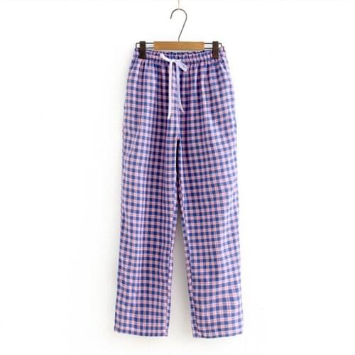 Spring Autumn Women Cotton sleep bottoms Female Loosen plus size nighty trousers sleepwear pyjama Ladies Plaid pajama pants