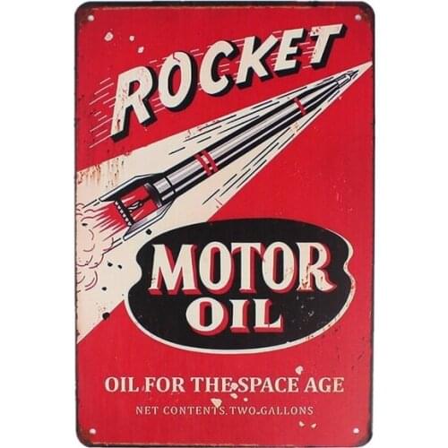 Vintage Style Rocket Motor Oil Metal Tin Signs Wall Decoration for Cafe Bar Shop and Restaurant