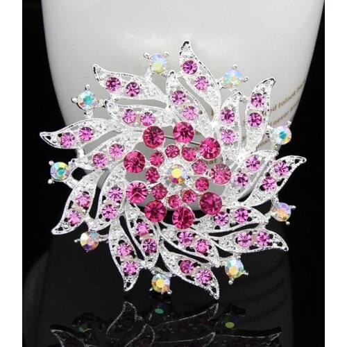 Pretty Appealing Delicate Shining Flower Full Rhinestone Silver-color Planting Brooches for Women Brooch Pins Jewelry