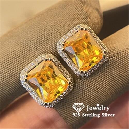 CC Fine Stud Earrings For Women S925 Silver Pin Yellow CZ Diamant Luxury Fashion Jewelry Ear Brincos Drop Shipping CCE672