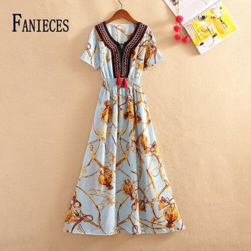 Woman Summer Bohemian Long Dresses Flower Print V Neck Boho Vintage Sundress Large Size 3XL Women Beach Maxi Boho Dress платье