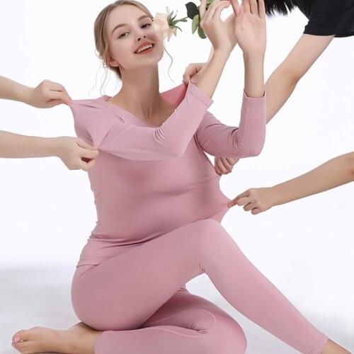 Women Winter Seamless Thermal Underwear Skinny Undershirts Round Collar Long Johns Suits