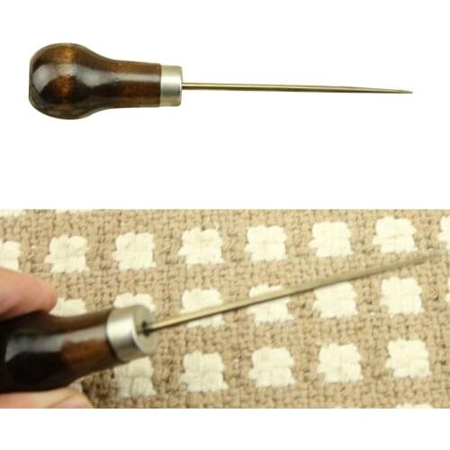 1Pc Professional Leather Wood Handle Awl Tools For Leathercraft Stitching Sewing Accessories