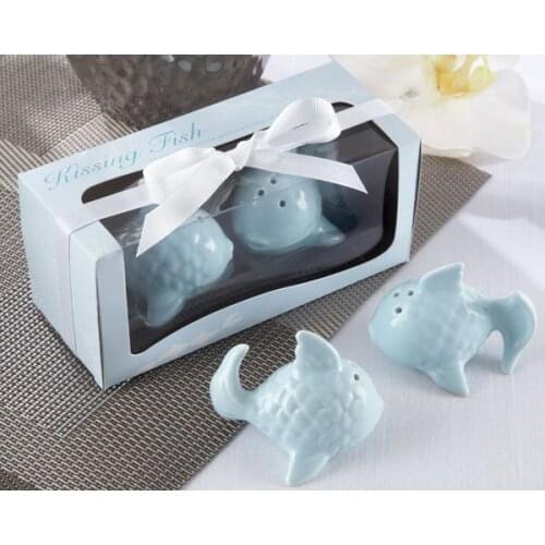 10Pcs/lot=5Boxes) Bridal Shower Favors and Party Favors of Kissing Fish Salt and Pepper Shakers Wedding souvenirs gift