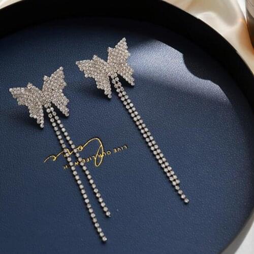 2020 New Long Crystal Tassel Gold Color Dangle Earrings for Women Suqare Korean Wedding Drop Earing Fashion Jewelry Gifts