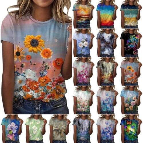 3XL Large Size Women 3D Floral Print T Shirt Short Sleeve Oversized Ladies Tops Streetwear Casual O-Neck Loose Summer Tee 2021