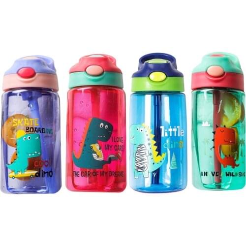 480ml Cartoon Cute Dinosaur Baby Feeding Cup Thicken Kids Learn Drinking Water Straw Bottle Duckbill Cup Training Bottle