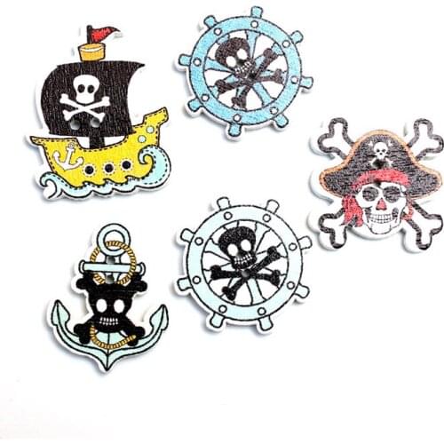 50pcs 25-32mm Mixed Anchor Wooden Buttons For Clothes Needlework Scrapbooking Crafts Diy Sewing Accessories Wood Decoration