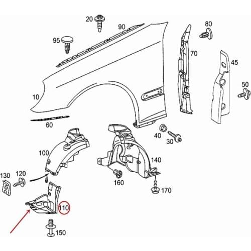 Car Triangular plate Class Suitable for C180 C280mer ced es-be nzC300 Leaf board lining Front triangle lining Fender front liner