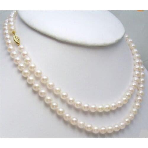 Free shipping 5-11MM WHITE JAPANESE AKOYA PEARL NECKLACE 32"