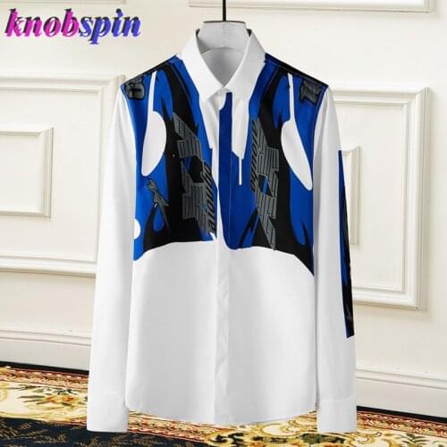 Fashion Printed Shirt men Fall long sleeve Slim Camisas masculina high quality Business male dress Shirts Cotton Plus size M-4XL