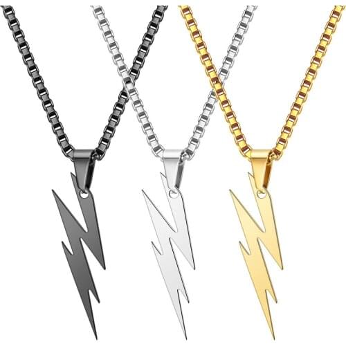 2021 Metal Ladies Mens Gold Stainless Steel Necklace Long Chain Lightning Symbol Pendant Silver Black Hip Hop Party Jewelry