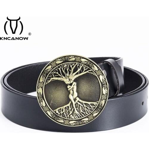 Pure Cowhide Strap 3.8cm Genuine Leather Belts High Quality Tree Of Life Round Buckle Fashion Jeans Wide Female Belt Cinturon