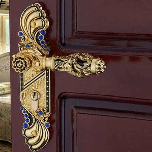 European fashion hollow gold blue glass diamond interior wooden door locks, bathroom, bedroom, study door lock