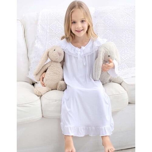 Girls Nightdress Autumn Summer Long Sleeve Nightgown Kids Princess Cotton Night Dress Vintage Lace Sleeping Dress 2-12y