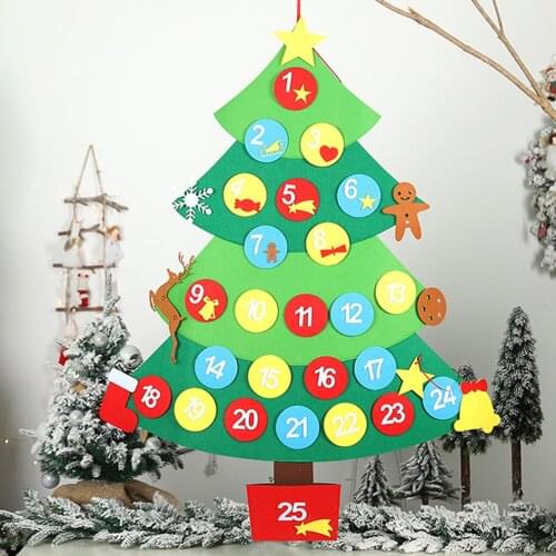 Kids DIY Christmas Felt Tree With 24Pcs Detachable Ornaments Home Xmas Tree Decoration Wall Window Pendant New Year Navidad Gift