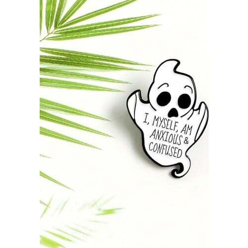 Cartoon Ghost Baby Enamel pins Custom Brooches for Clothes ANXIOUS CONFUSED Badge Fashion Halloween Jewelry Gift for Friends