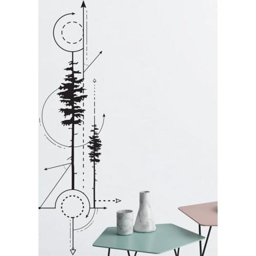 Geometric Pine Trees & Arrows Decal -Technical Drawing Vinyl Sticker, Geometric Wall Art , Modern Wall Home Decoration LR34