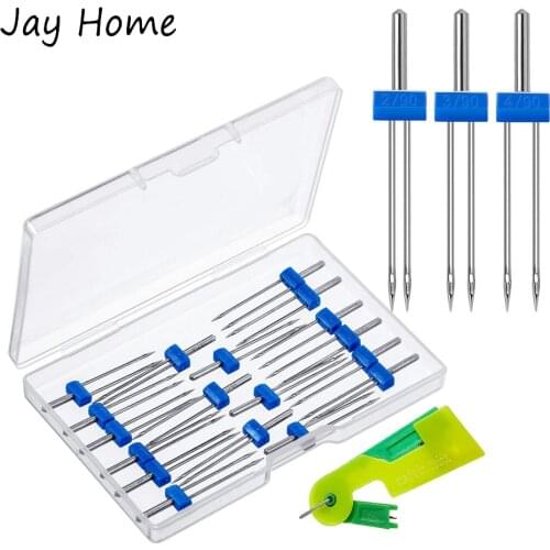 9Pcs Sewing Machine Needles Double Twin Stretch Needle Pins & Needle Threader for Household Sewing Machine 2.0/90 3.0/90 4.0/90