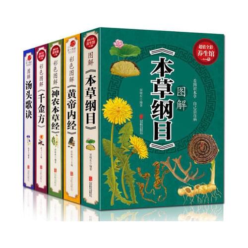 5pcs Chinese medicine Book illustration with translatation Compendium of Materia Medica/ Inner Canon of the Yellow Emperor