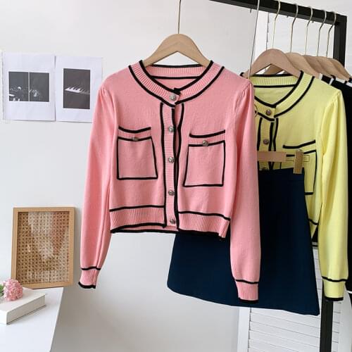 Sweters for Women Cardigan Woman Knitted Sweaters Colorblock Sweet Patchwork V-Neck Female Outwear Tops Autumn 2021 New