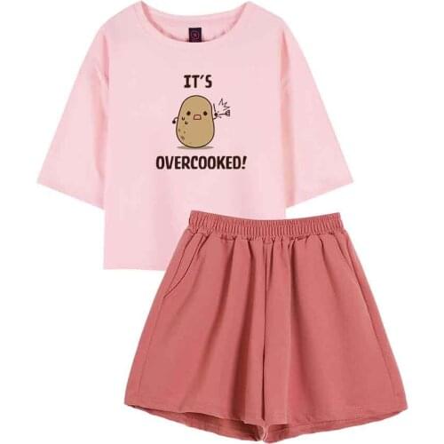 Lounge Wear Set for Women Two Piece Outfits Sleepwear Women Pajama Sets Kawaii Potato Print Sports Cotton Sports Pajama Pants