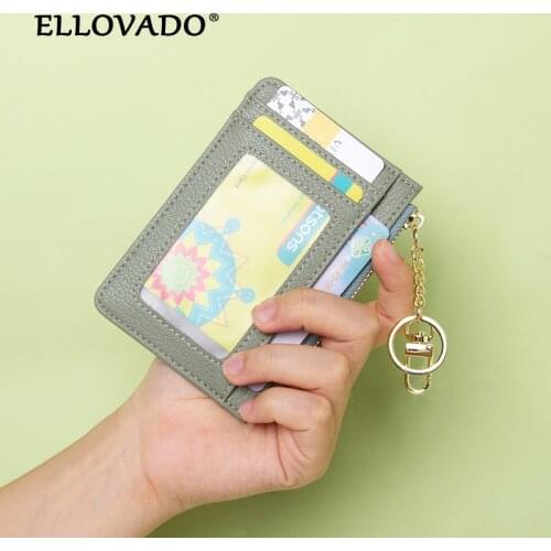 Microfiber Leather Wallets Pocket Purse Mini Business Card Bag Case Zipper Cash ID Card Credit Card Holder With Keychain Holder