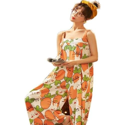 6011c-1 Summer Pajamas Women Pure Cotton Sling pajamas Summer Cute One-piece Pajamas Can Wear Outside Cotton Home Clothes