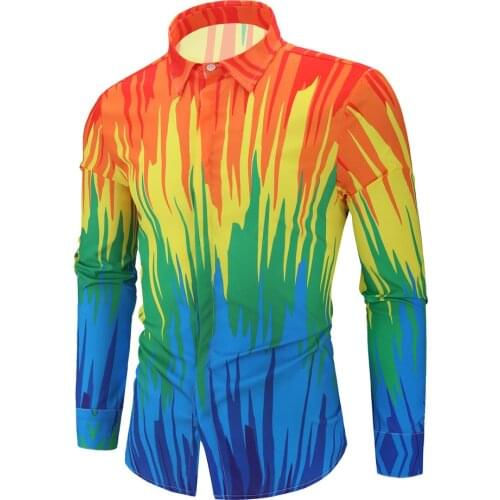 New Tops mens casual shirt 2021 spring 3D Rainbow style printing Floral pattern men fashion Edition long sleeve Shirt