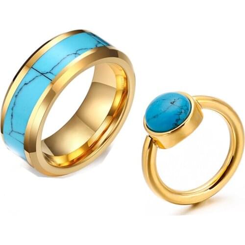 2021 Designer Blue Turquoises Wedding Rings for Men and Women Tungsten Carbide Jewelry Couple Ring Marriage Anniversary Gift
