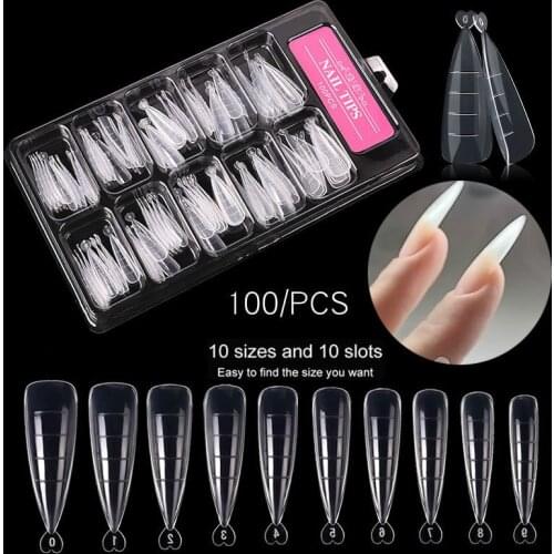 New Fake-nails Quick Extended Acrylic Nail Tips 100 Pcs False Nails With Designs UV Gel Fake Nail Art Manicure Tools Deco Salon