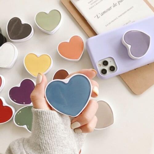 WholeSale Solid Color fold ring finger grip mobile phone holder for iphone xiaomi huawei case Heart shape holder stand bracket
