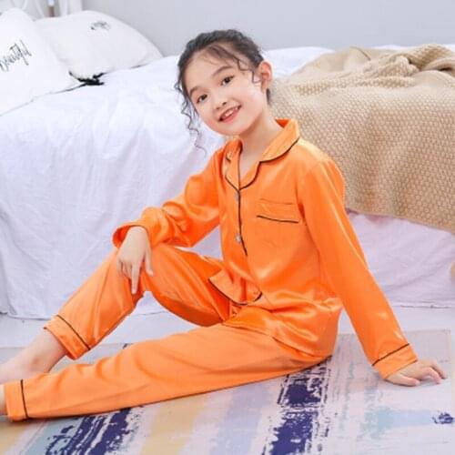 New Kids Pajamas Set Baby Summer Autumn Long Sleeve+ Pant Silk Sleepwear Girl Boy Pyjamas Gift Nightwear Family Suit