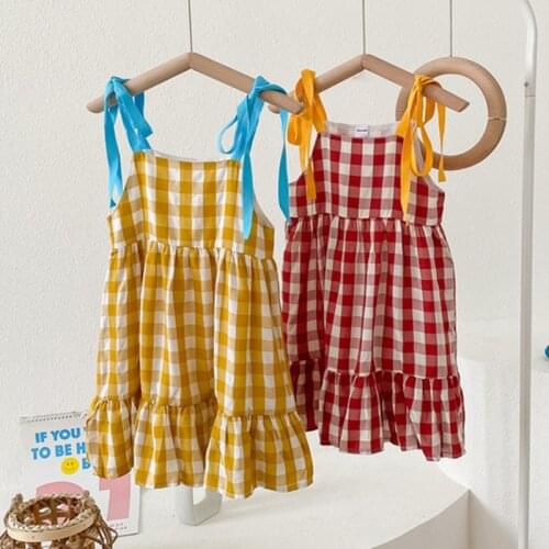 Baby Girls Grid Colorful Summer 2021 New Children Holiday Causal Sleeveless Long Suspenders Dress Little Girl Cute Kids Clothing