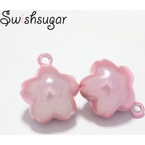 2x Pinky Sakura Jingle Bells Good Luck Close Bell Charms Necklace Pendant Accessories Jewelry Craft Findings