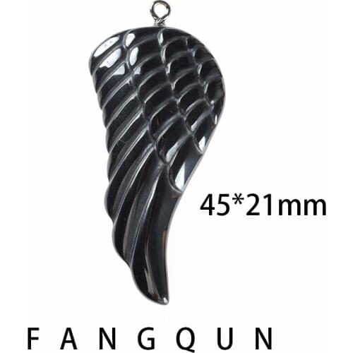 Natural stone Hematite Wing Pendant 45*21mm Non-Magnetic Bead Zinc Alloy Charm Jewelry DIY Necklace accessories For Women Men