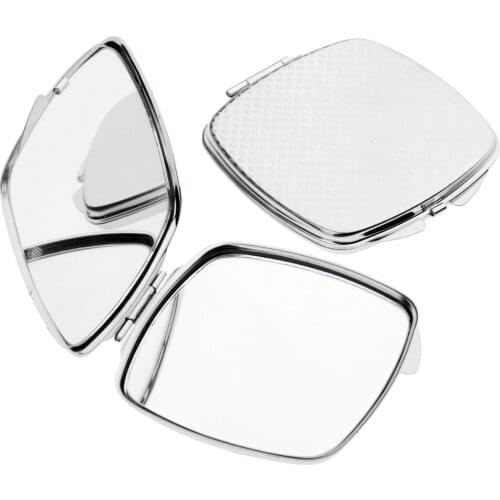 Pack of 2 Double Sides Folding Pocket-size Makeup Mirror Portable Square Round Compact Mirror Silver