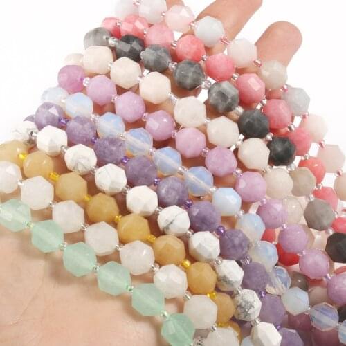 Natural Faceted Amethysts White Agates Angelite Top Quality Stone Round Loose Spacer Beads For Jewelry Making Diy Bracelet 15