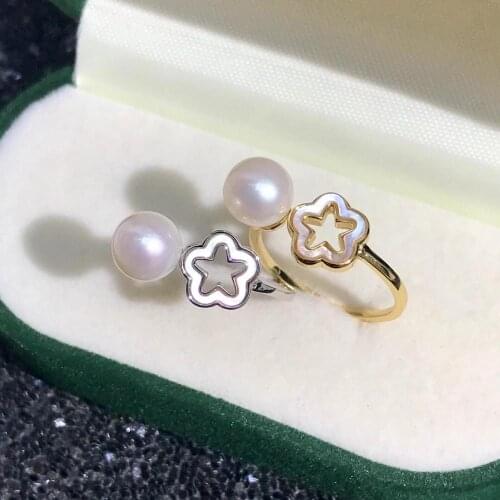 Five Star 925 Sterling Silver Adjustable Ring Settings Findings Mountings Parts for Pearl Corals Jade Crystal, 5pcs/lot