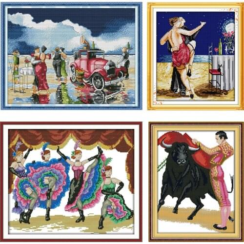 Joy Sunday Stamped Dancers Cross-Stitch Kits Printed 11CT 14CT Painting Counted Patterns Crafts Decor Embroidery Needlework Sets