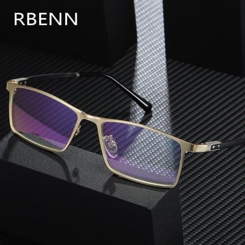 RBENN Metal Frame Square Reading Glasses Men with High Vision CR-39 Lense Anti Blue Light Computer Eyeglasses for Male UV400