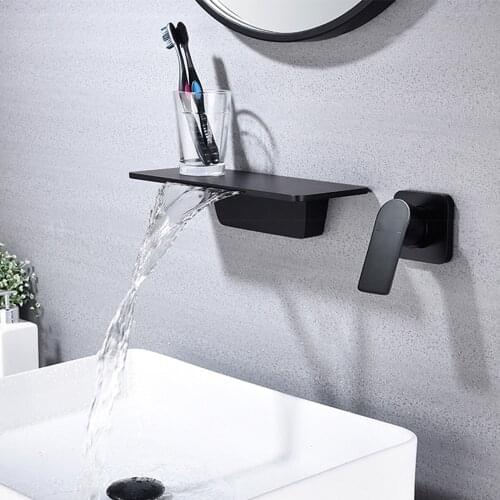 Black Gold Chromed Basin Faucet Concealed Wall Mounted Faucet Tap Hot Cold Water Bath Waterfall Mixer Tap With Embedded Box